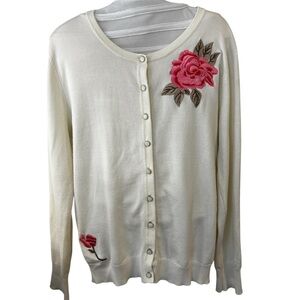 Melrose Chic NY Women's XL Cardigan Rose Embroidered Knit Cottagecore Grandma